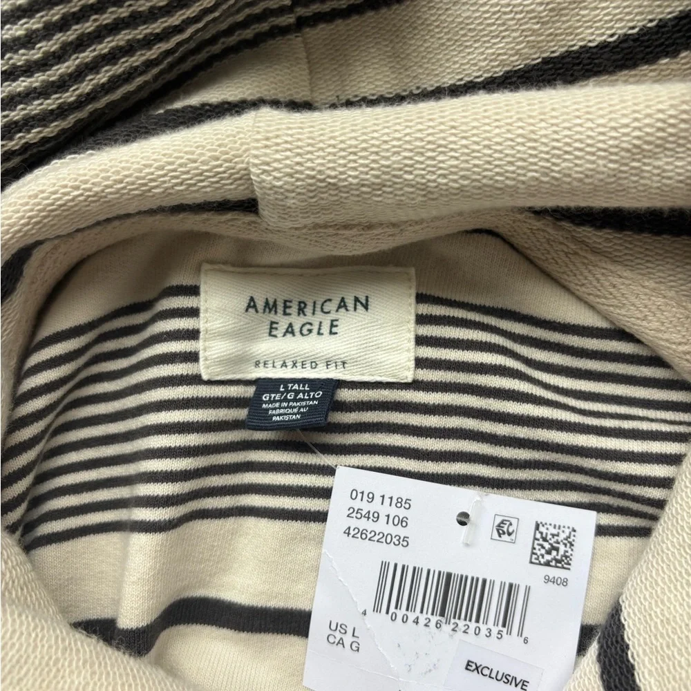 AE Striped Terry Baja Hoodie Relaxed Breathable Comfort Beach Surfer L